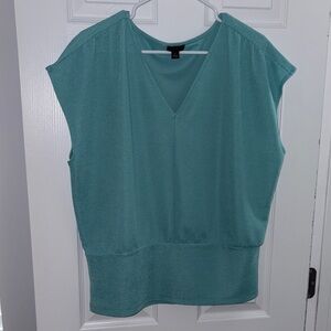 Ann Taylor Factory Teal V-Neck Blouse